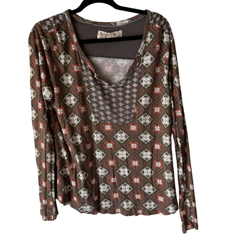 Aventura Shirt Womens XL Multicolor Boho Rayon Peasant Geometric Print Top